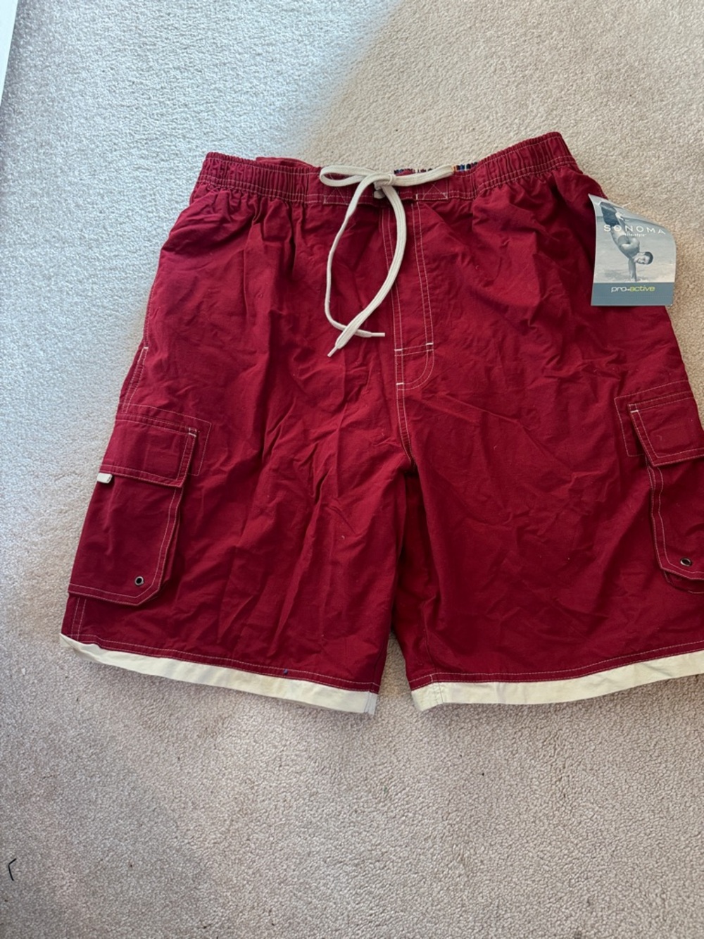 Sonoma Men's Red Swim Trunks with White Trim